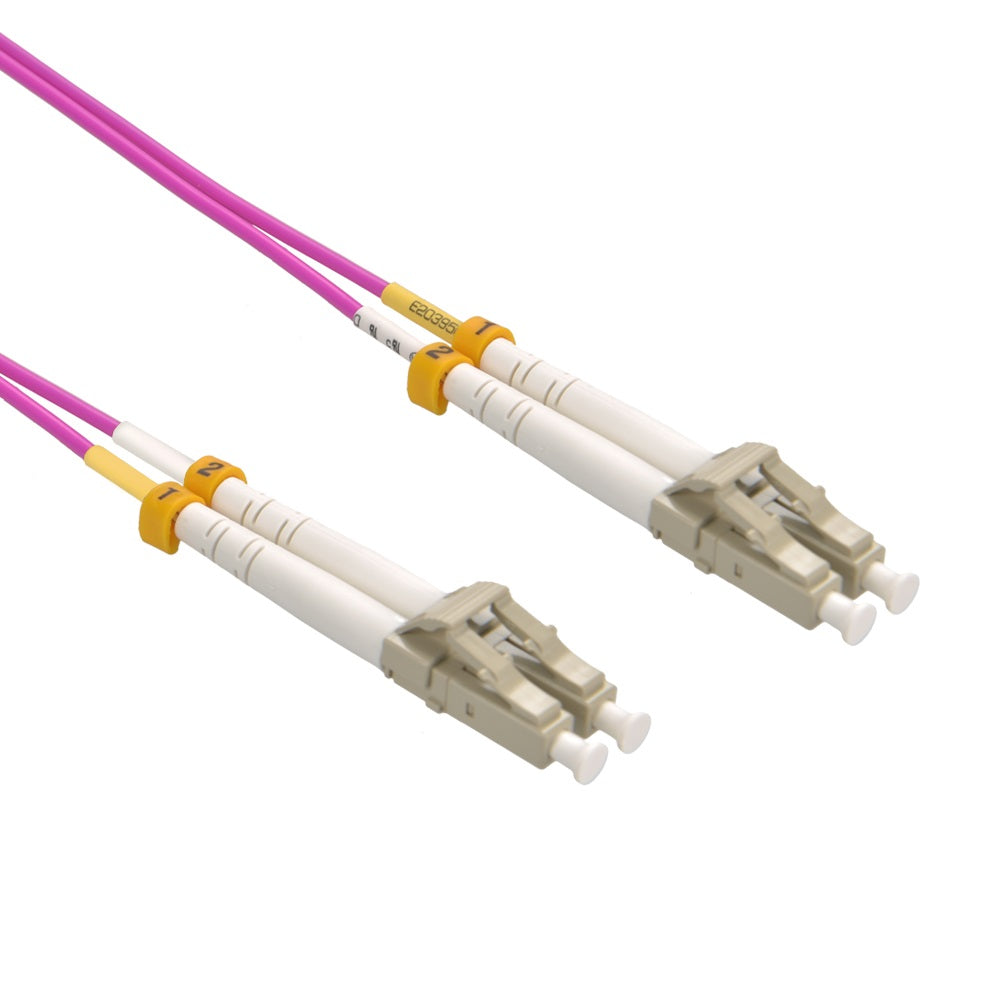 LC/UPC-LC/UPC OM4 Multimode Duplex OFNR 2.0mm Erika Violet Fiber Optic Patch Cable LC/UPC-LC/UPC OM4 Multimode Duplex OFNR 2.0mm Erika Violet Fiber Optic Patch Cable